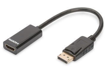 Assmann Displayport (Dp) Hdmı Adaptörü, Kablolu, Dp Erkek - Hdmı Tip A Dişi, 0.15 Mt, Kilit Mekanizmalı, Dp 1.2 Uyumlu, Ul, Siyah Renk