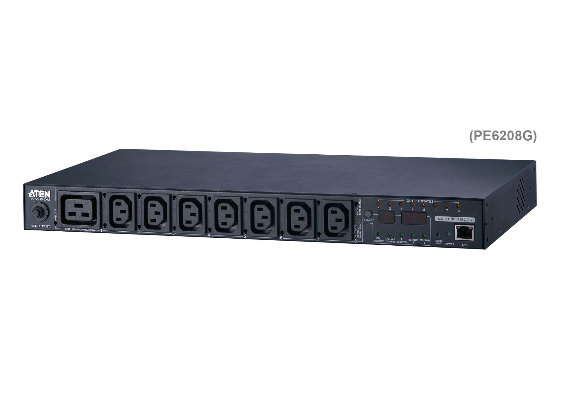 Aten 20A/16A 8-Outlet 1U Metered Switched Eco Pdu, Power Cord (Iec C19 To): Iec C20, Outlets: Iec C13/C19