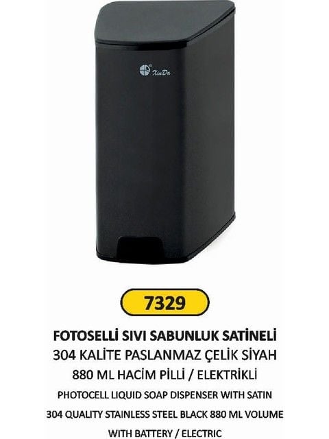 Arı Metal Fotoselli Sıvı Sabunluk 304 Paslanmaz Siyah 0,88 Lt