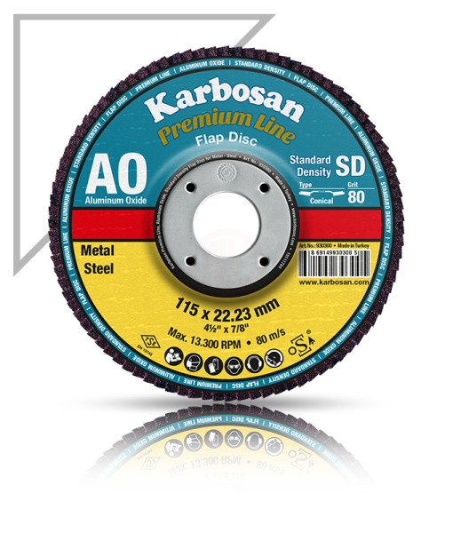 Karbosan Premium Line Alüminyum Oksit Standart Yoğunluk Flap Disk Konik 115 mm 60 Kum - KAR982980