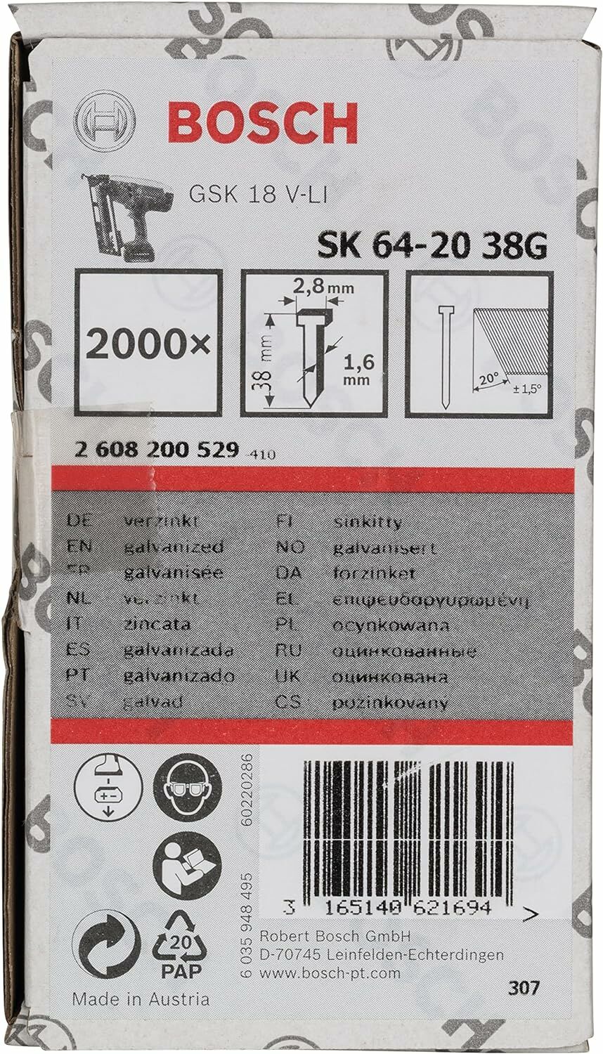 Bosch Gsk 18 V-Li İçin Galvaniz Başsız Çivi 38 Mm 2000 - 2608200529