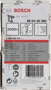 Bosch Gsk 18 V-Li İçin Galvaniz Başsız Çivi 38 Mm 2000 - 2608200529