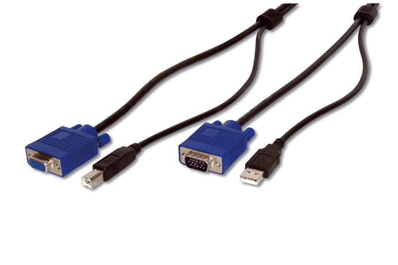 Assmann Kvm (Keyboard/Video Monitor/Mouse) İçin Ahtapot Kablo, 3 Mt, Siyah Renk, 1 X Vga Hddb15 Erkek, 1 X Usb A Erkek (Klavye Ve Mouse) 1 X Vga Hddb15 Dişi, 1 X Usb B Erkek (Klavye Ve Mouse)