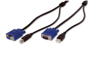 Assmann Kvm (Keyboard/Video Monitor/Mouse) İçin Ahtapot Kablo, 3 Mt, Siyah Renk, 1 X Vga Hddb15 Erkek, 1 X Usb A Erkek (Klavye Ve Mouse) 1 X Vga Hddb15 Dişi, 1 X Usb B Erkek (Klavye Ve Mouse)