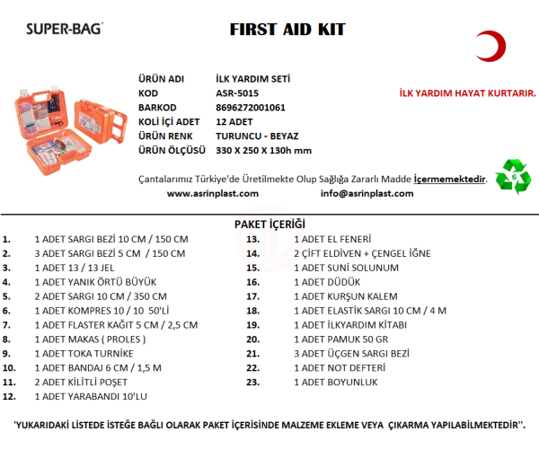 Asrın Acil Müdahale İlk Yardım Seti (Dolu) - ASR-5015