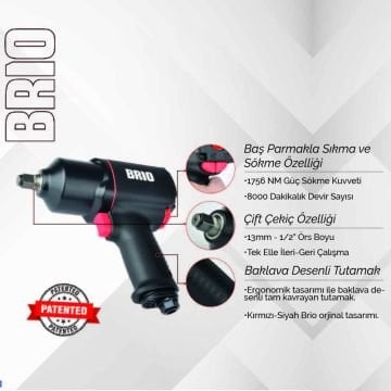 Brio Havalı Somun Sökme 1/2 1756 Nm Çift Çekiç 1,91 Kg