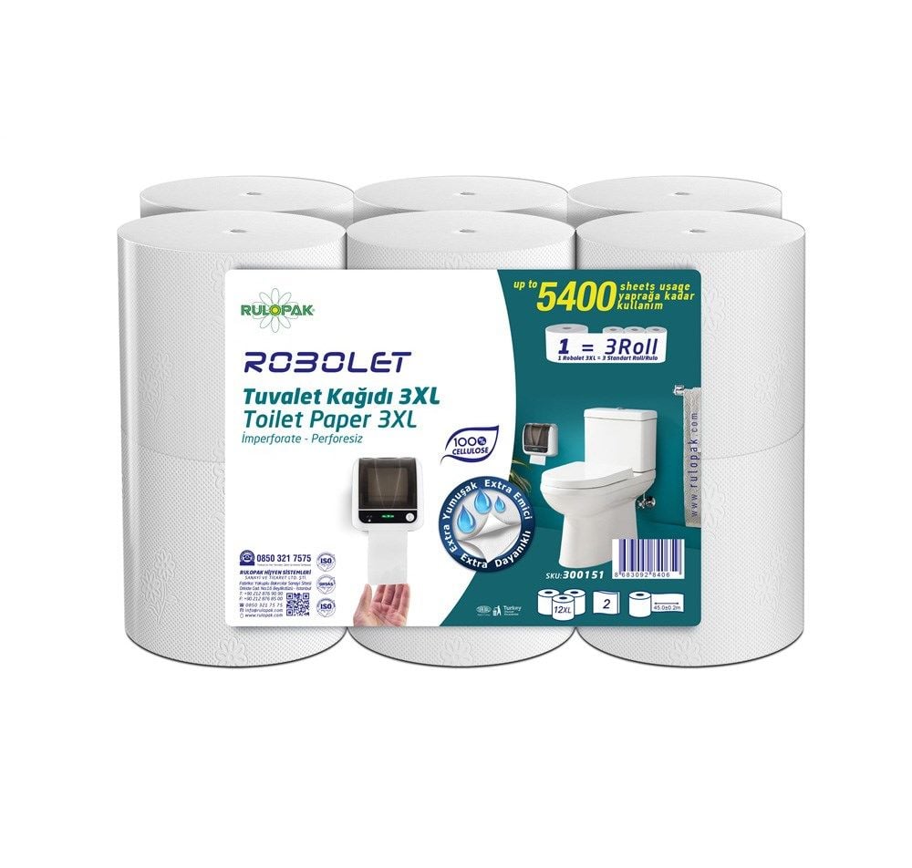 Rulopak Robolet Tuvalet Kağıdı 2 Katlı 3Xl 12 Li Paket