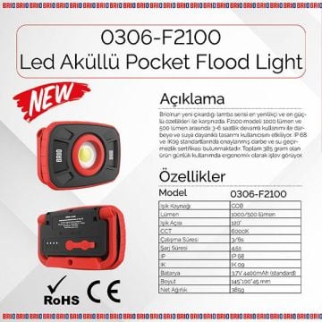 Brio Usb Şarjlı Suya ve Darbeye Dayanıklı, Ayarlanabilir Işıklı, Mıknatıslı, Askılı, Led Fener, Led Lamba 1000 Lümen Güçlü Işık