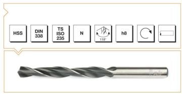 Makine Takım Silindirik Saplı Kısa Metal Matkap Ucu Hss Dın 338 Rn Haddeli 8,1X109 Mm