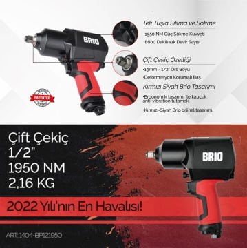 Brio Havalı Somun Sökme 1/2 1950 Nm Çift Çekiç 2,16 Kg