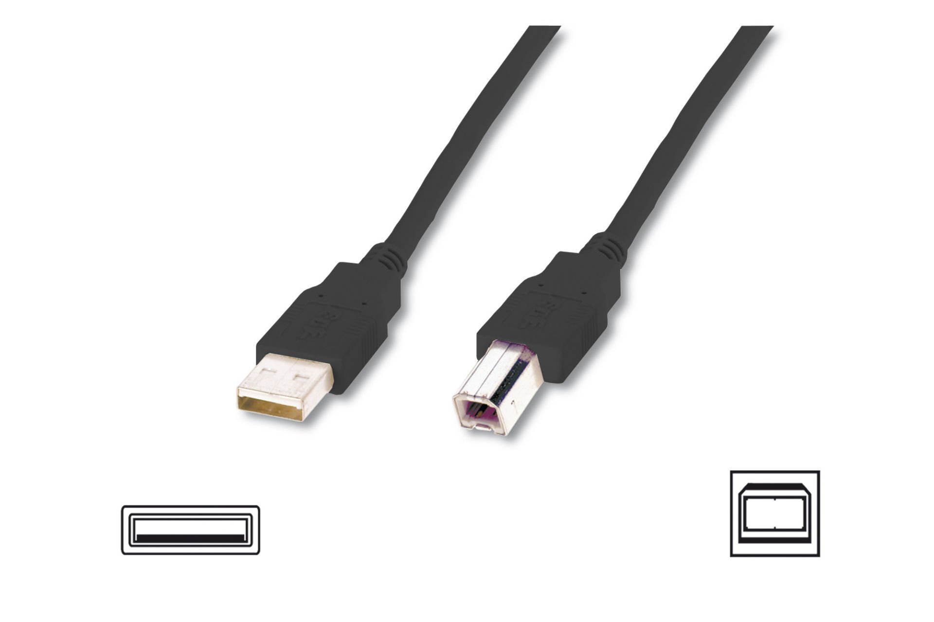 Assmann Usb 2.0 Bağlantı Kablosu, Usb A Erkek - Usb B Erkek, 5 Mt, Awg 28, Usb 2.0 Uyumlu, Ul, Siyah Renk