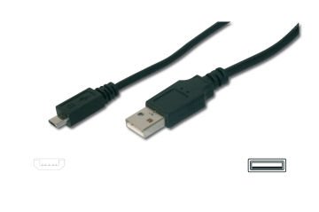 Assmann Usb 2.0 Uyumlu Kablo, Usb A Erkek Mikro Usb B Erkek, 1.80 Mt, Awg 28, Ul, Siyah Renk