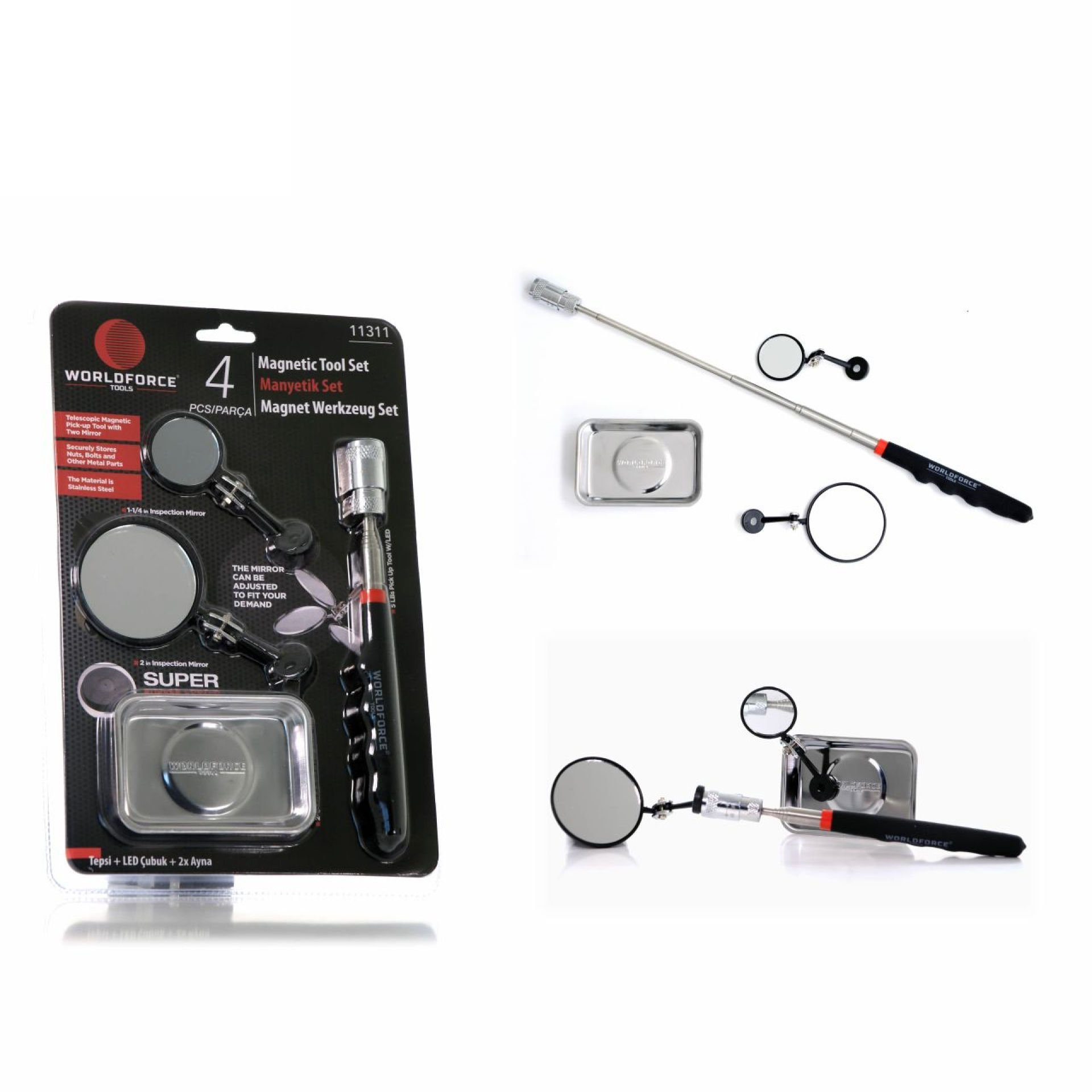 Worldforce Manyetik Set 4 Lü (Tepsi + Led Çubuk + 2xAyna)
