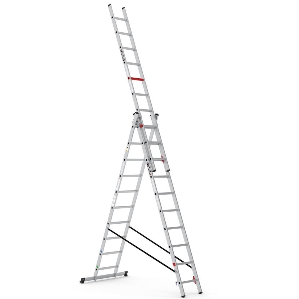 Çağsan Triomax Üç Parçalı Çok Amaçlı Alüminyum Merdiven 3x9 Basamaklı - TS185