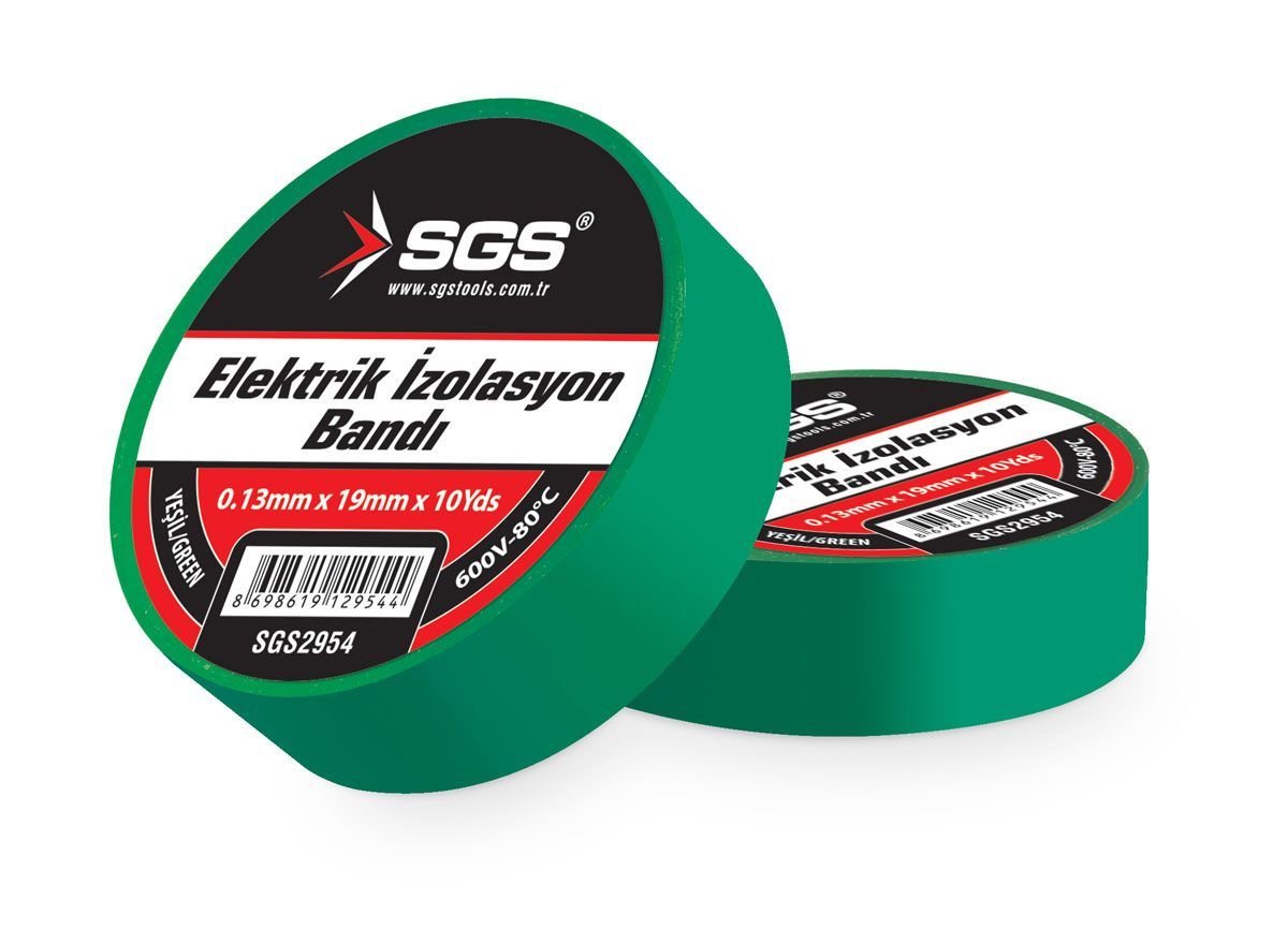 SGS 2954 Elektrik İzolasyon Bandı Yeşil 19Mmx10Yrd
