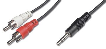 Assmann Audio Kablosu, 1 X Stereo 3,5 Mm Erkek 2 X Rca Erkek, 2.50 Mt, Ccs, 2X0.10/10, Zırhlı, Siyah Renk