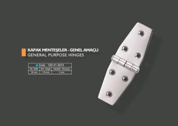 Armetal Sabit Kapak Tipi Menteşe Polisajlı 304 Kalite 38X118X2,0 Mm (Uzun Köşeli - Uzun Köşeli)