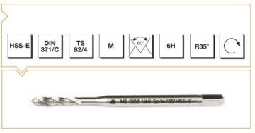 Makine Takım Mte Metrik Normal Vidalı Helis Kanallı Makina Kılavuzu Hss-E Dın 371/C M4 X 63 Mm