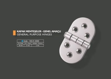 Armetal Sabit Kapak Tipi Menteşe Polisajlı 304 Kalite 38X72X2,0 Mm (Kısa Yuvarlak - Kısa Yuvarlak)