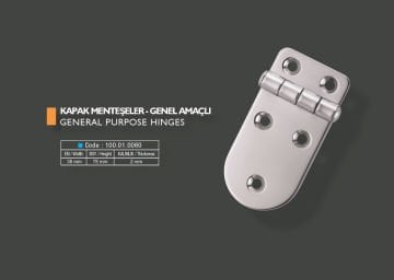 Armetal Sabit Kapak Tipi Menteşe Polisajlı 304 Kalite 38X78X2,0 Mm (Kısa Kare - Uzun Yuvarlak)