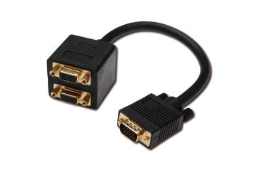 Assmann Vga Y Splitter Kablosu, 1 X Hd15 Erkek 2 X Hd15 Dişi Yuva, 0.20 Mt, Cu, Awg28, Çift Kat Ekranlı/Zırhlı, Altın Kaplama, Siyah Renk