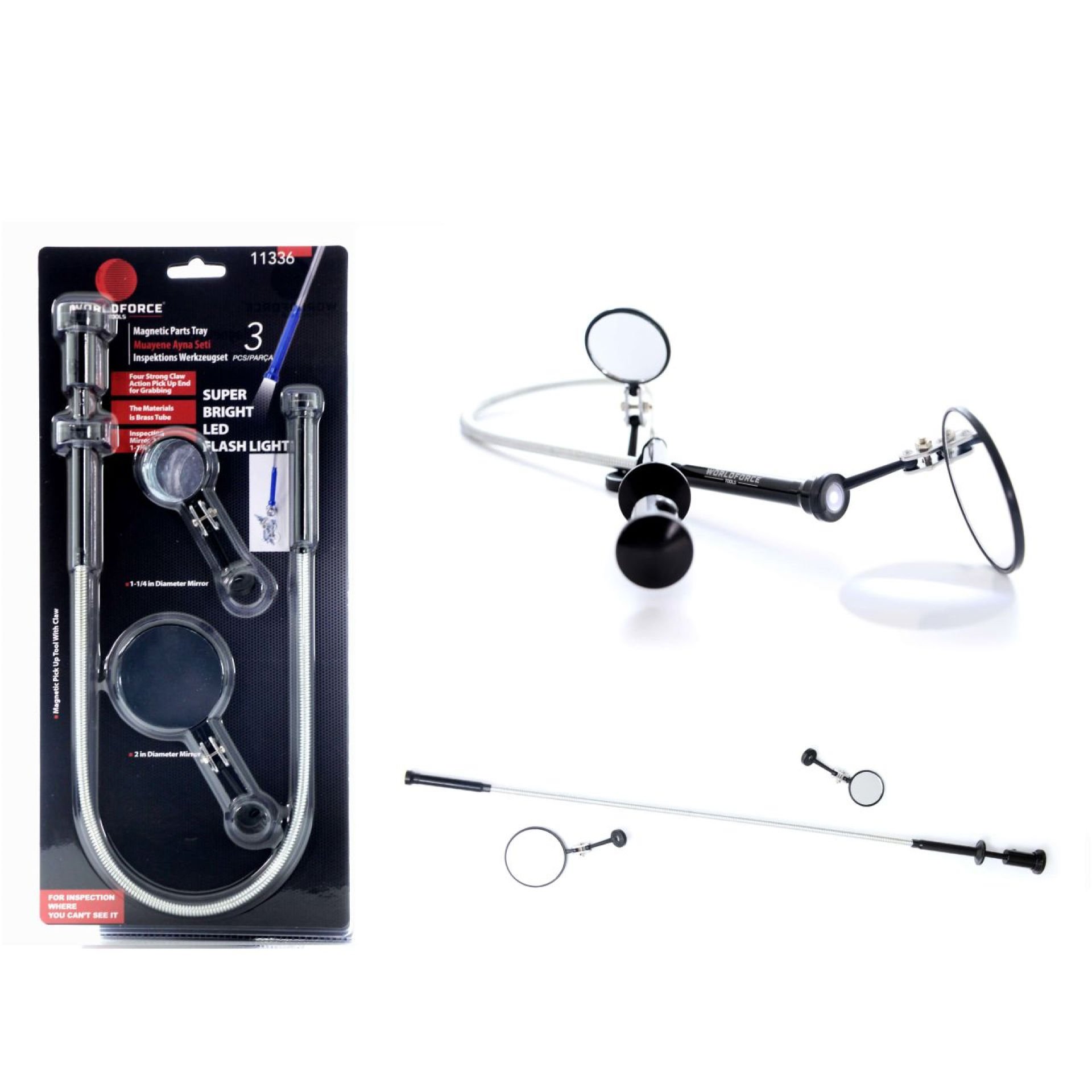 Worldforce Muayene Ayna Seti 3 Lü (2x Ayna + Led Kancalı Çubuk)