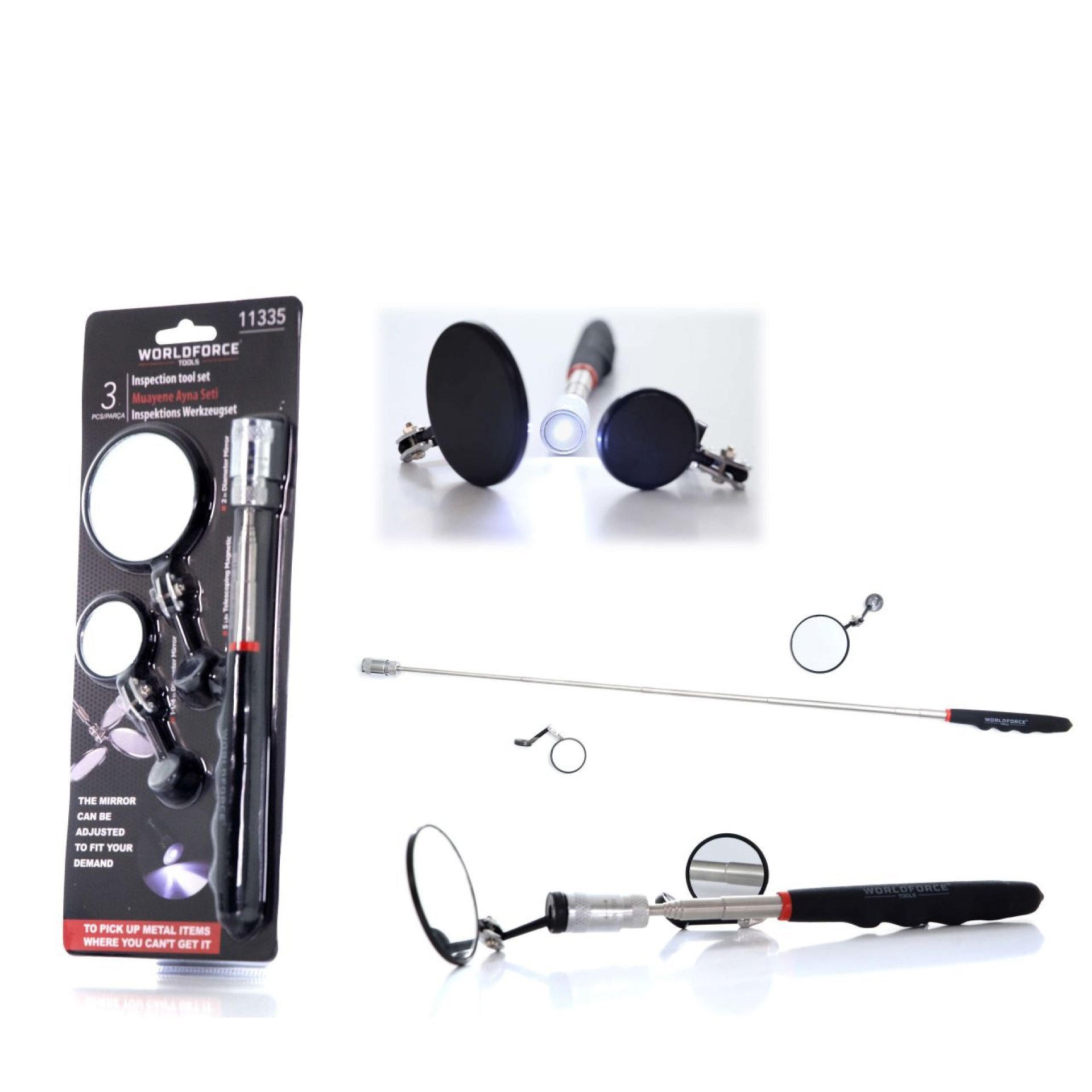Worldforce Muayene Ayna Seti 3 Lü (2x Ayna + Led Manyetik Çubuk)