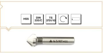 Makine Takım Mte Silindirik Saplı Havşa Freze Üç Ağızlı Hss Dın 335/C (90°) 16,5X60 Mm