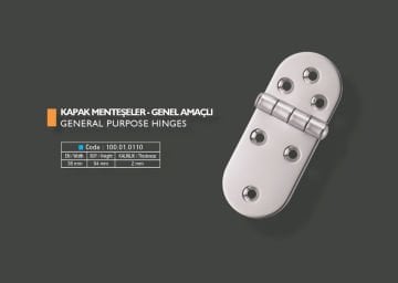 Armetal Sabit Kapak Tipi Menteşe Polisajlı 304 Kalite 38x94x2,0 mm (Kısa Yuvarlak - Uzun Yuvarlak)