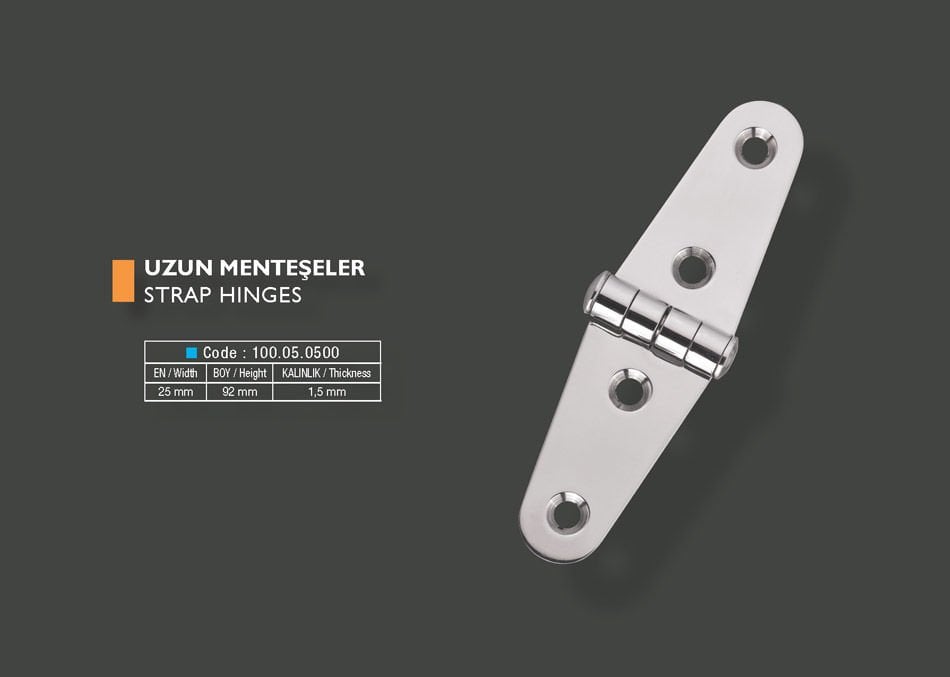 Armetal Sabit Kapak Tipi Menteşe Polisajlı 304 Kalite 25X92X1,5 Mm (Uzun Tip)
