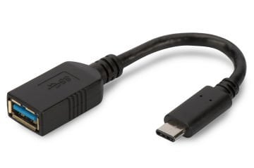 Assmann Usb Tip C Adaptörü, On-The-Go (Otg), Usb Tip C Erkek Usb Tip A Dişi, 0,15 Mt, Super Speed, Usb 3.0, Siyah Renk