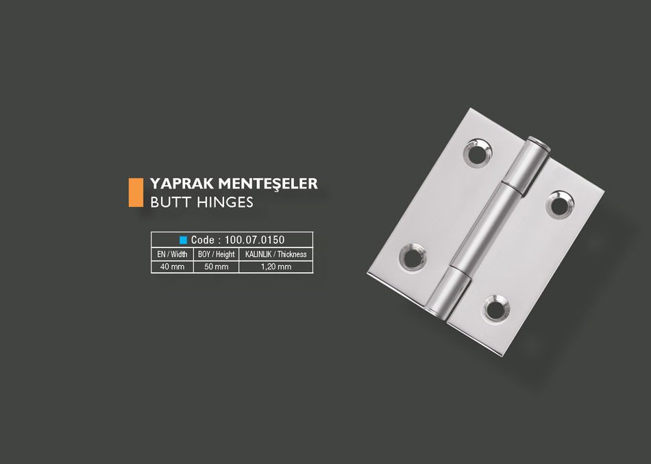 Armetal Yaprak Menteşe Polisajlı 304 Kalite 40X50X1,2 Mm