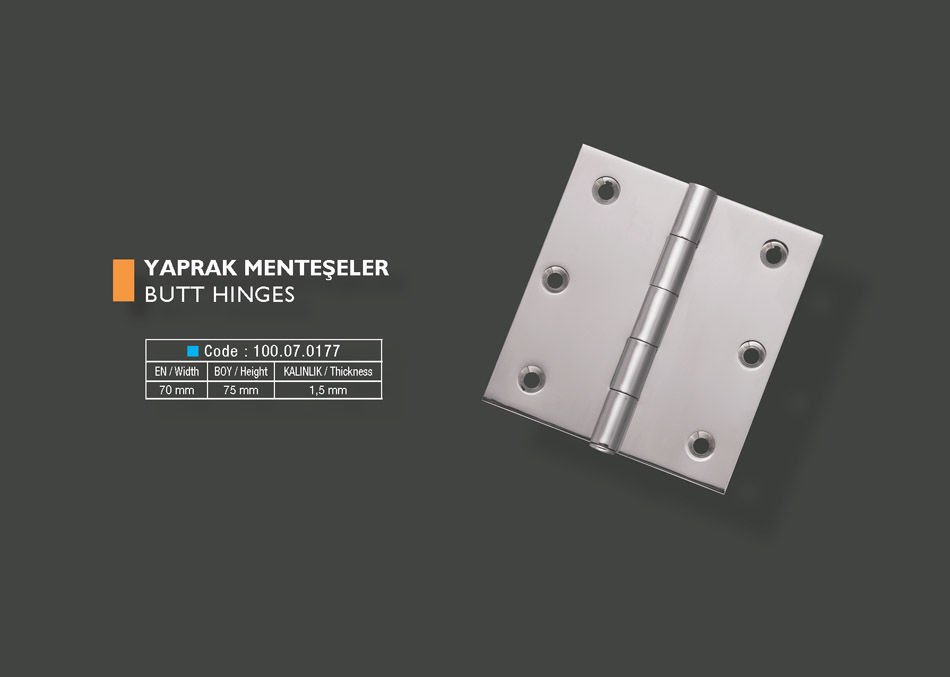 Armetal Yaprak Menteşe Polisajlı 304 Kalite 70X75X1,5 Mm