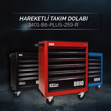 Brio Hareketli Tekerlekli Takım Dolabı Takım Arabası 6 Çekmeceli Kilitli 2022 Seri 259 Parça Kırmızı Dolu