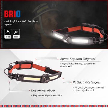 Brio Led Şarjlı İnce Kafa Lambası 45Olm