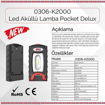 Brio Usb Şarjlı, Mıknatıslı, Askılı, Portatif Led Fener, Led Lamba 250 Lümen Kamp Tamirci Feneri
