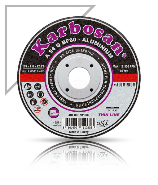 Karbosan Alüminyum İnce Kesme Disk T41 Düz 125x1,0x22,23 mm A 54 R BF80 - KAR911060