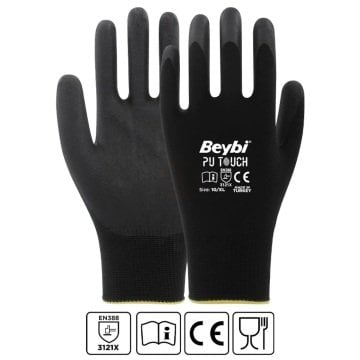 Beybi PU Touch Poliüretan Kaplı Eldiven Siyah No 9