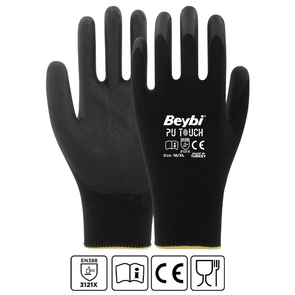 Beybi PU Touch Poliüretan Kaplı Eldiven Siyah No 10
