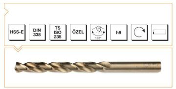 MTE Silindirik Saplı Kısa Metal Matkap Ucu HSS-E DIN 338 RN Altın Seri 5,2x86 mm