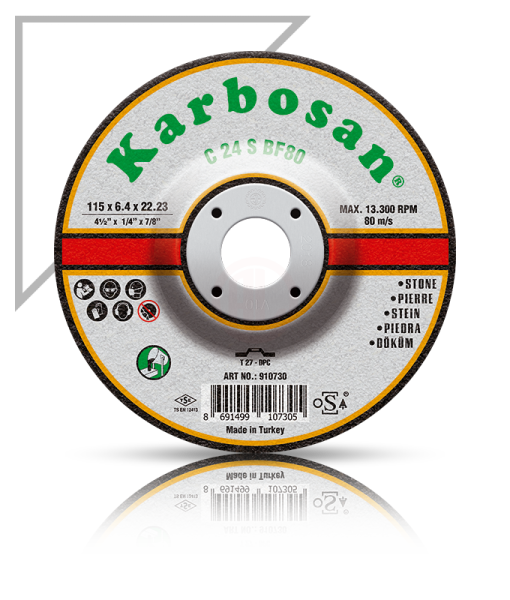 Karbosan Döküm Taşlama Disk T27 Bombeli 115x6,4x22,23 mm C 24 S BF80 - KAR910730