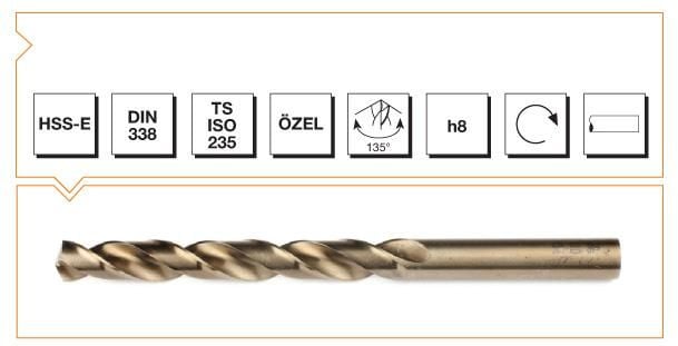 MTE Silindirik Saplı Kısa Metal Matkap Ucu HSS-E DIN 338 RN Altın Seri 5,8x93 mm