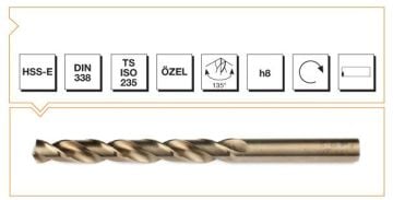 MTE Silindirik Saplı Kısa Metal Matkap Ucu HSS-E DIN 338 RN Altın Seri 5,8x93 mm