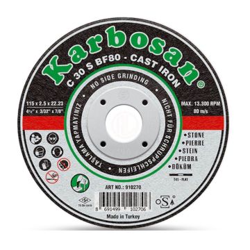 Karbosan Döküm Kesme Disk T41 Düz 115x2,5x22,23 mm C 30 S BF80 - KAR910270