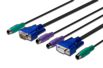 Assmann Kvm (Keyboard/Video Monitor/Mouse) İçin Ahtapot Kablo, 1.80 Mt, Siyah Renk, 1 X Vga Dişi, 1 Vga Erkek, 2 X Ps/2 Klavye Erkek, 2 X Ps/2 Mouse Erkek