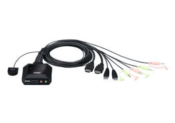 Aten 2 Port Usb 4K Kvm (Keyboard/Video Monitor/Mouse) Switch, Masaüstü Tip, Kvm Bağlantı Kablosu Ürüne Gömülüdür, Remote Port Selector İle Birlikte