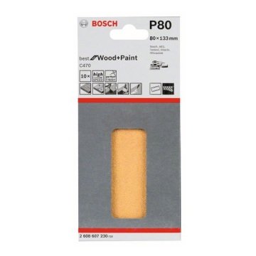 Bosch Titreşimli Zımpara Kağıdı 6 Delik 80x133 mm 80 Kum (10 Adet) - 2608607230