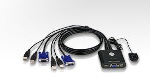 Aten 2 Port Usb Vga Kvm (Keyboard/Video Monitor/Mouse) Switch, Masaüstü Tip, Kvm Bağlantı Kablosu Ürüne Gömülüdür