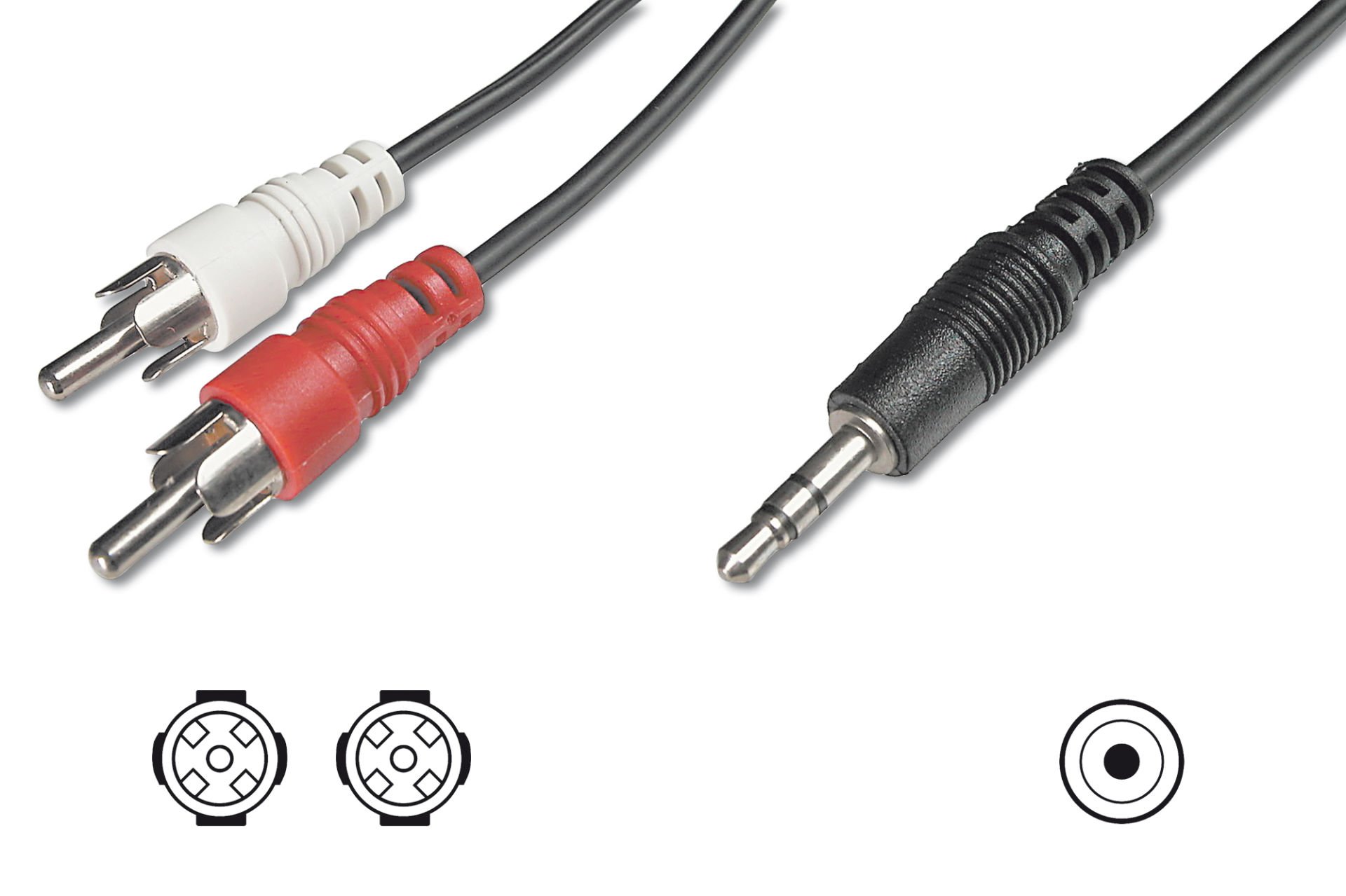 Assmann Audio Kablosu, 1 X Stereo 3,5 Mm Erkek 2 X Rca Erkek, 1.50 Mt, Ccs, 2X0.10/10, Zırhlı, Siyah Renk