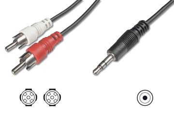 Assmann Audio Kablosu, 1 X Stereo 3,5 Mm Erkek 2 X Rca Erkek, 1.50 Mt, Ccs, 2X0.10/10, Zırhlı, Siyah Renk